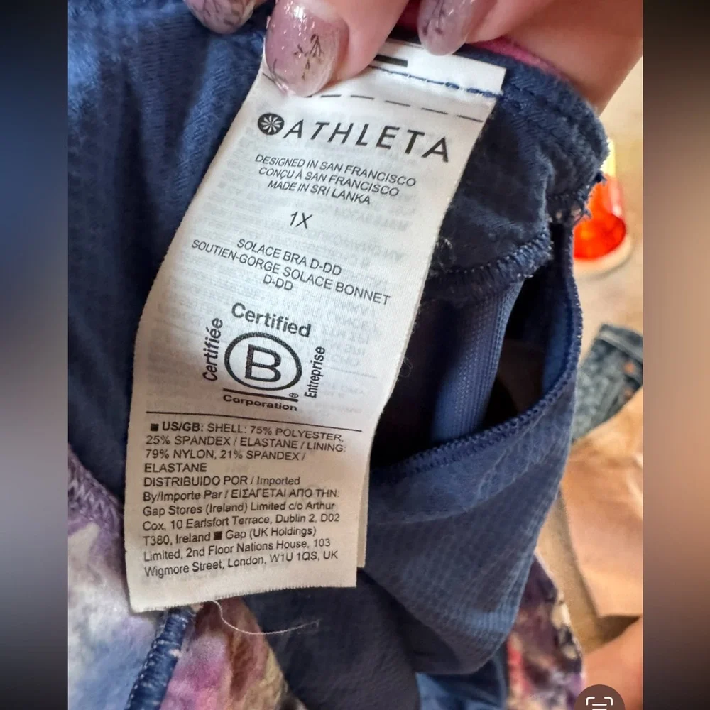 ATHLETA- Solace Bra Renewed Bloom Chrome Blue Yoga Pilates Barre Workout 1X - Picture 4 of 4